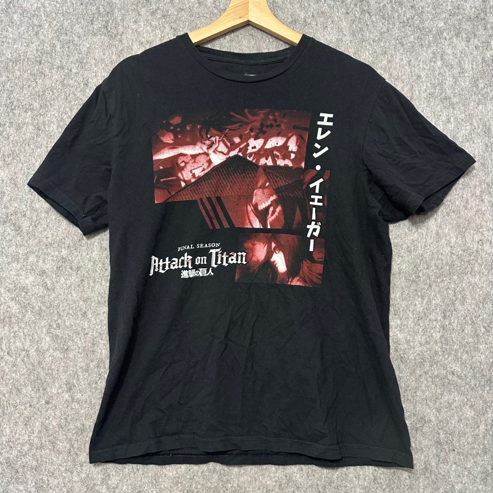 Attack On Titan T Shirt Mens Medium Black Final Season Graphic Eren Yeager Anime